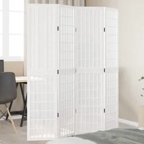 4-panel solid Paulownia wood room divider screen in white. by , Room dividers - Ref: Foro24-358786, Price: 111,79 €, Discount: %