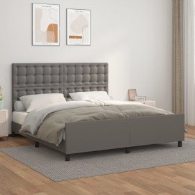 Estructura de cama con cabecero cuero sintético gris 180x200cm Estructura de cama con cabecero cuero sintético gris 180x200cm