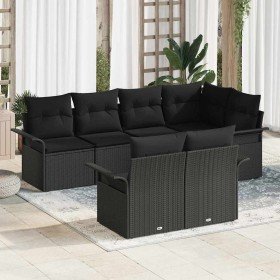 Conjunto de sofá de jardín con cojín 7 pcs Negro Poliratán
