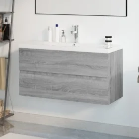 Badezimmerschrank mit Waschbecken aus grauem Sonoma-Sperrholz. von , Badezimmerwaschtische - Ref: Foro24-3152883, Preis: 288,...