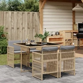 Garten-Essgruppe 5-teilig mit Kissen aus synthetischem Rattan in Beige. von , Gartensets - Ref: Foro24-3210900, Preis: 310,87...
