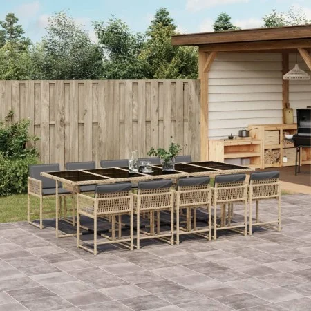Garten-Essgruppe 11-teilig mit Kissen aus synthetischem Rattan in Beige. von , Gartensets - Ref: Foro24-3211656, Preis: 856,6...