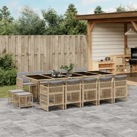 Set comedor de jardín con cojines 15 pzas ratán sintético beige by , Garden sets - Ref: Foro24-3210996, Price: 900,80 €, Disc...