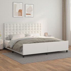 Estructura de cama sin colchón cuero sintético blanco 200x200cm Estructura de cama sin colchón cuero sintético blanco 200x200cm