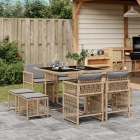 Set comedor de jardín 9 pzas con cojines ratán sintético beige by , Garden sets - Ref: Foro24-3211680, Price: 397,56 €, Disco...