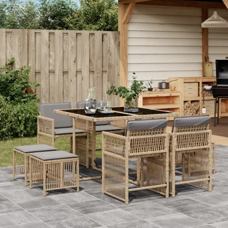 Set comedor de jardín 9 pzas con cojines ratán sintético beige by , Garden sets - Ref: Foro24-3211680, Price: 397,56 €, Disco...