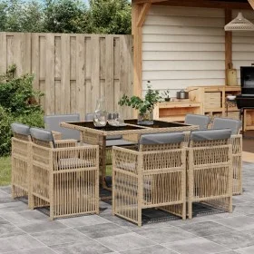 Set comedor de jardín 9 pzas con cojines ratán sintético beige by , Garden sets - Ref: Foro24-3211020, Price: 504,84 €, Disco...