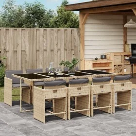 Set comedor de jardín 9 pzas con cojines ratán sintético beige by , Garden sets - Ref: Foro24-3211104, Price: 675,31 €, Disco...