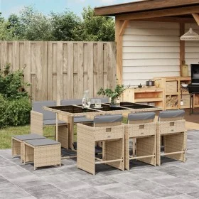 Set comedor de jardín 11 pzas con cojines ratán sintético beige by , Garden sets - Ref: Foro24-3211152, Price: 557,01 €, Disc...