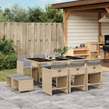Set comedor de jardín 11 pzas con cojines ratán sintético beige by , Garden sets - Ref: Foro24-3211152, Price: 557,01 €, Disc...