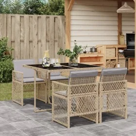 Set comedor de jardín 5 pzas con cojines ratán sintético beige by , Garden sets - Ref: Foro24-3210720, Price: 307,36 €, Disco...
