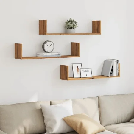 Estantes de pared 3 uds madera ingeniería artisian 80x18x18 cm by , Shelves and shelves - Ref: Foro24-853298, Price: 37,96 €,...