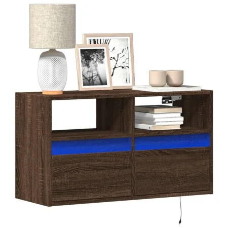 Mueble de TV de pared con luces LED marrón roble 80x31x45 cm de , Muebles TV - Ref: Foro24-852333, Precio: 64,28 €, Descuento: %