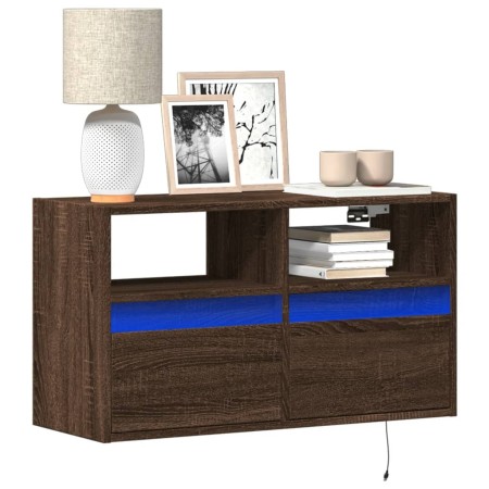 Mueble de TV de pared con luces LED marrón roble 80x31x45 cm by , TV Furniture - Ref: Foro24-852333, Price: 65,13 €, Discount: %