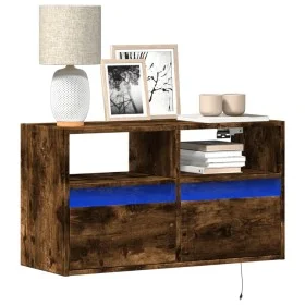 Mueble de TV de pared con luces LED roble ahumado 80x31x45 cm by , TV Furniture - Ref: Foro24-852331, Price: 62,18 €, Discoun...