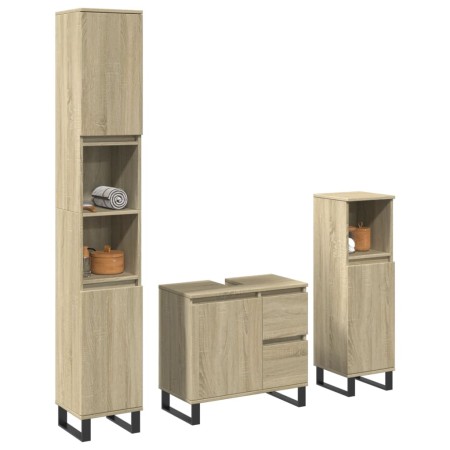 Set de muebles de baño 3 pzas madera contrachapada roble Sonoma by , Bathroom furniture - Ref: Foro24-3307678, Price: 216,98 ...