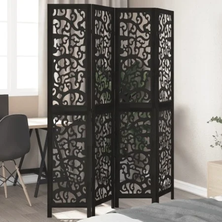 Biombo separador de 4 paneles madera maciza Paulownia negro by , Room dividers - Ref: Foro24-358755, Price: 115,83 €, Discoun...