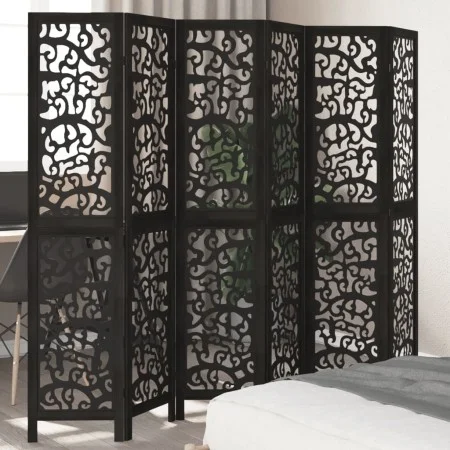 Biombo separador de 6 paneles madera maciza Paulownia negro by , Room dividers - Ref: Foro24-358762, Price: 130,66 €, Discoun...