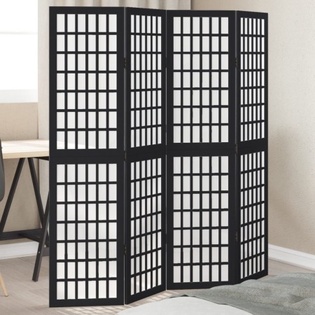 Biombo separador de 4 paneles madera maciza Paulownia negro by , Room dividers - Ref: Foro24-358769, Price: 89,31 €, Discount: %