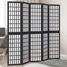 Biombo separador de 5 paneles madera maciza Paulownia negro by , Room dividers - Ref: Foro24-358774, Price: 139,44 €, Discoun...