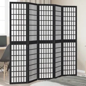 Biombo separador de 5 paneles madera maciza Paulownia negro by , Room dividers - Ref: Foro24-358774, Price: 136,96 €, Discoun...