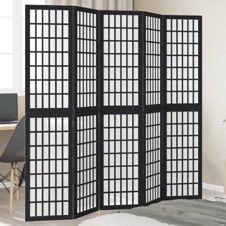 Biombo separador de 5 paneles madera maciza Paulownia negro by , Room dividers - Ref: Foro24-358774, Price: 148,76 €, Discoun...