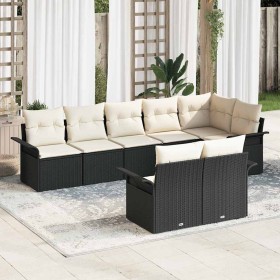 Conjunto de sofá de jardín con cojín 8 pcs Negro Poliratán
