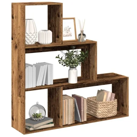 Librería divisora 3 niveles madera envejecida 123x29x123 cm by , Bookcases and shelves - Ref: Foro24-857992, Price: 71,22 €, ...