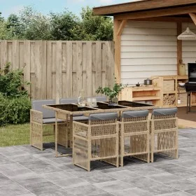 7-piece garden dining set with beige synthetic rattan cushions. by , Garden sets - Ref: Foro24-3210912, Price: 464,56 €, Disc...