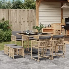 Garten-Essgruppe 9-teilig mit Kissen aus synthetischem Rattan in Beige. von , Gartensets - Ref: Foro24-3211500, Preis: 369,41...