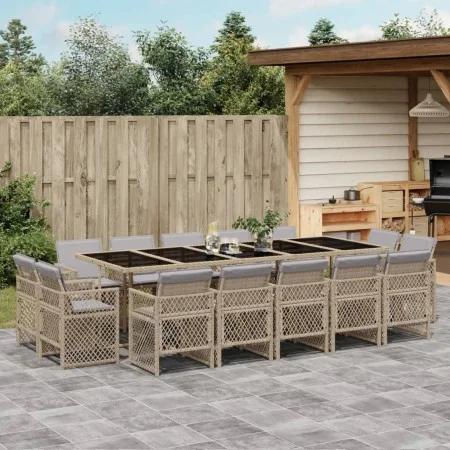 Set comedor de jardín con cojines 15 pzas ratán sintético beige by , Garden sets - Ref: Foro24-3210876, Price: 982,06 €, Disc...