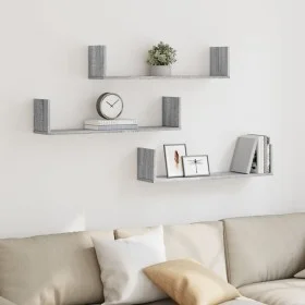 Estante de pared 3 uds madera ingeniería gris Sonoma 80x18x18cm by , Shelves and shelves - Ref: Foro24-853295, Price: 27,20 €...