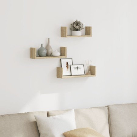 Estante de pared 3 unidades madera de ingeniería roble Sonoma by , Shelves and shelves - Ref: Foro24-853310, Price: 18,61 €, ...