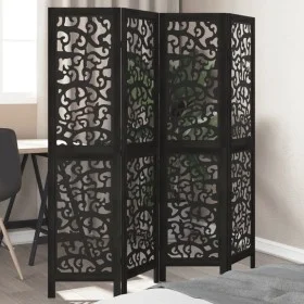 Biombo separador de 4 paneles madera maciza Paulownia negro by , Room dividers - Ref: Foro24-358753, Price: 99,28 €, Discount: %