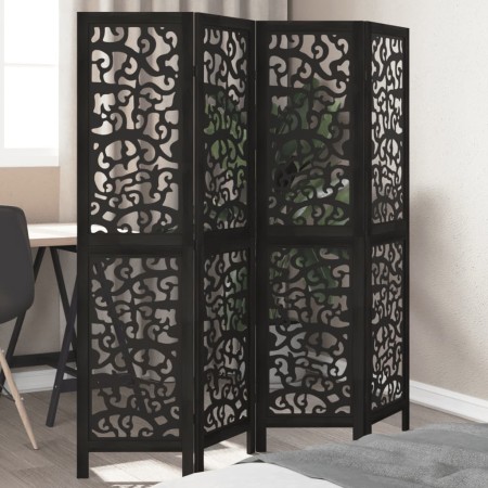 Biombo separador de 4 paneles madera maciza Paulownia negro by , Room dividers - Ref: Foro24-358753, Price: 99,28 €, Discount: %