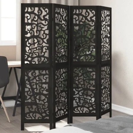 Biombo separador de 4 paneles madera maciza Paulownia negro by , Room dividers - Ref: Foro24-358753, Price: 99,28 €, Discount: %