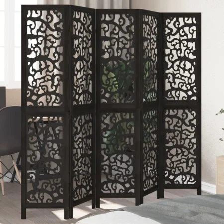 Biombo separador de 5 paneles madera maciza Paulownia negro by , Room dividers - Ref: Foro24-358758, Price: 138,04 €, Discoun...