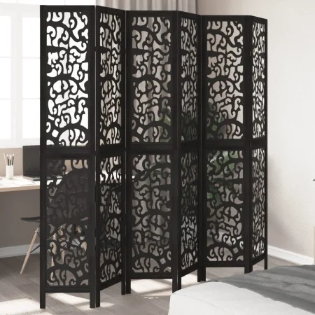 Biombo separador de 6 paneles madera maciza Paulownia negro by , Room dividers - Ref: Foro24-358764, Price: 192,62 €, Discoun...