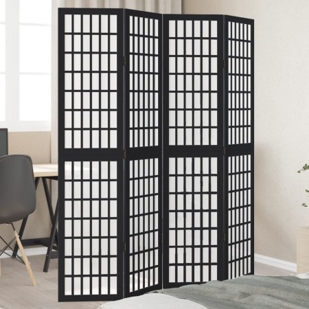 Biombo separador de 4 paneles madera maciza Paulownia negro by , Room dividers - Ref: Foro24-358770, Price: 123,52 €, Discoun...