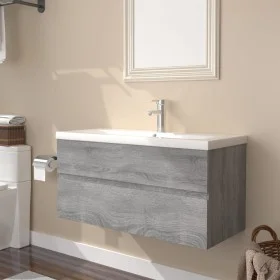 Mueble de baño con lavabo madera contrachapada gris Sonoma de , Tocadores de baño - Ref: Foro24-3152880, Precio: 213,76 €, De...