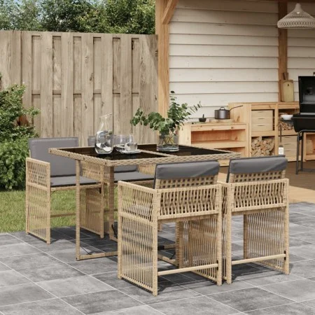 Garden dining set 5 pieces with beige synthetic rattan cushions by , Garden sets - Ref: Foro24-3211620, Price: 306,06 €, Disc...