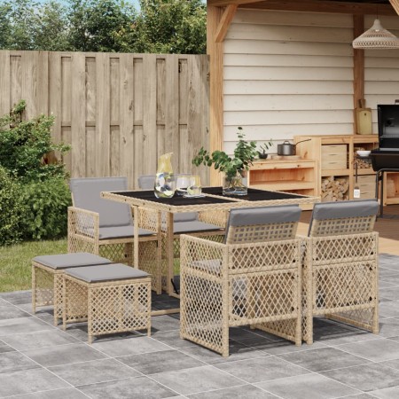 9-piece garden dining set with beige synthetic rattan cushions by , Garden sets - Ref: Foro24-3210780, Price: 360,25 €, Disco...