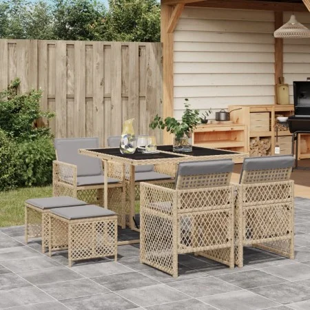 9-piece garden dining set with beige synthetic rattan cushions by , Garden sets - Ref: Foro24-3210780, Price: 397,09 €, Disco...