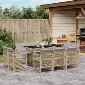 Set comedor de jardín 11 pzas con cojines ratán sintético beige de , Conjuntos de jardín - Ref: Foro24-3210852, Precio: 724,2...