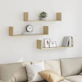 Wall shelves 3 units engineered wood Sonoma oak 80x18x18 cm by , Shelves and shelves - Ref: Foro24-853292, Price: 34,19 €, Di...