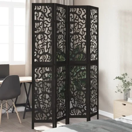 4-panel solid Paulownia wood room divider screen in black. by , Room dividers - Ref: Foro24-358756, Price: 104,69 €, Discount: %