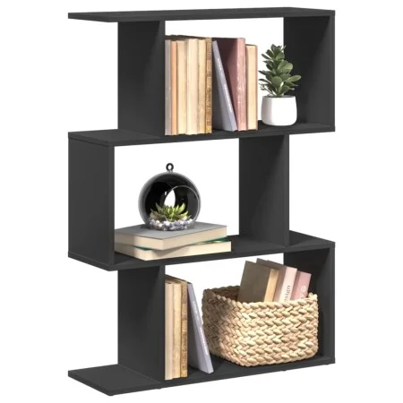 Three-level black engineered wood divider bookcase 70x24x97 cm by , Bookcases and shelves - Ref: Foro24-858112, Price: 45,96 ...