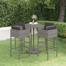 Set muebles bar jardín 5 piezas y cojines ratán sintético gris