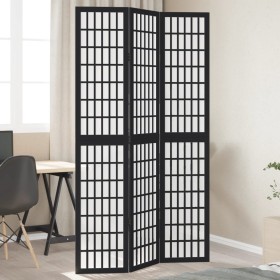 Biombo separador de 3 paneles madera maciza Paulownia negro de , Divisores de ambientes - Ref: Foro24-358767, Precio: 92,03 €...