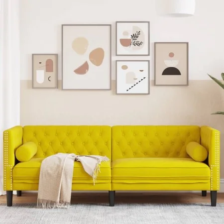 Sofá Chesterfield 3 plazas con cojines terciopelo amarillo by , Sofas - Ref: Foro24-372699, Price: 325,67 €, Discount: %